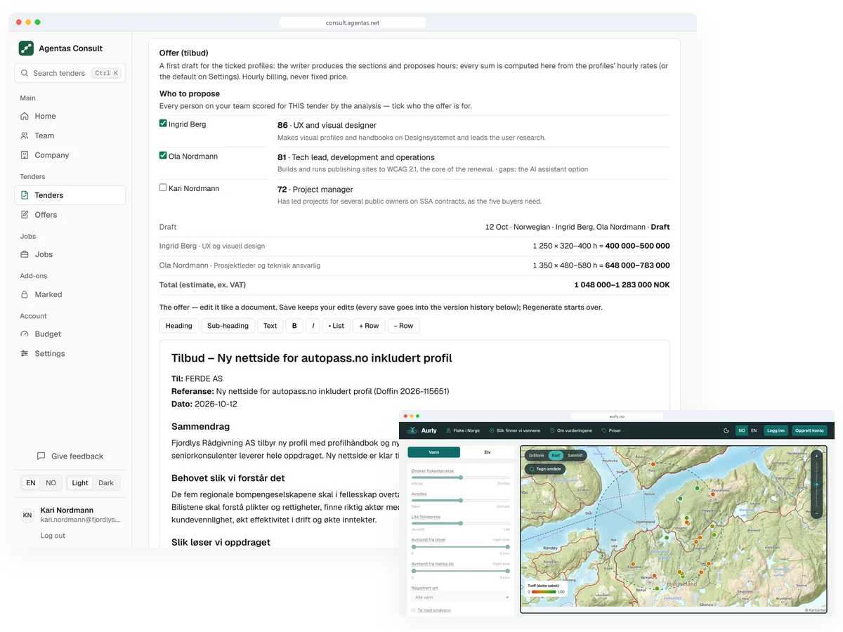 Agentas Consult and Aurly, two products Agentas builds and runs