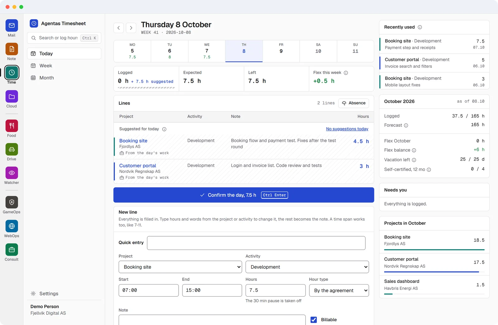 Agentas Timesheet with the app column