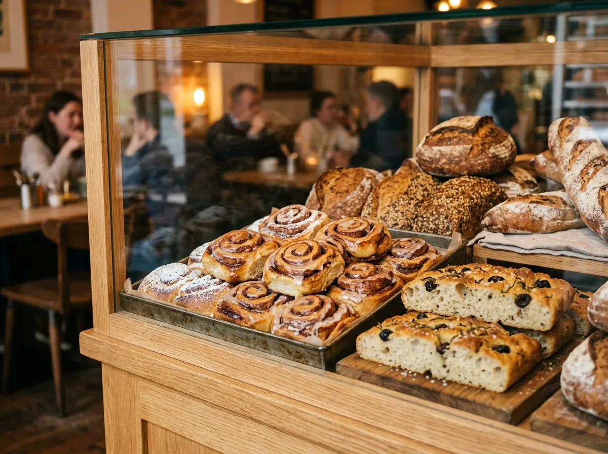 Pastry counter full of fresh bakes