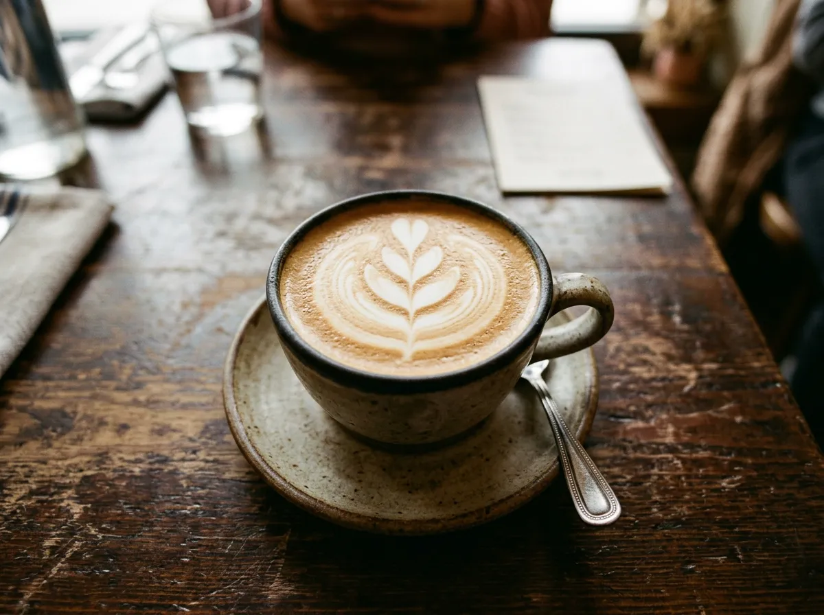 Latte art in a hand-thrown cup