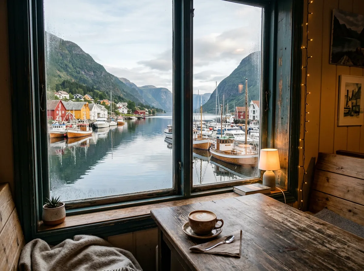 Window seat looking out over the boats