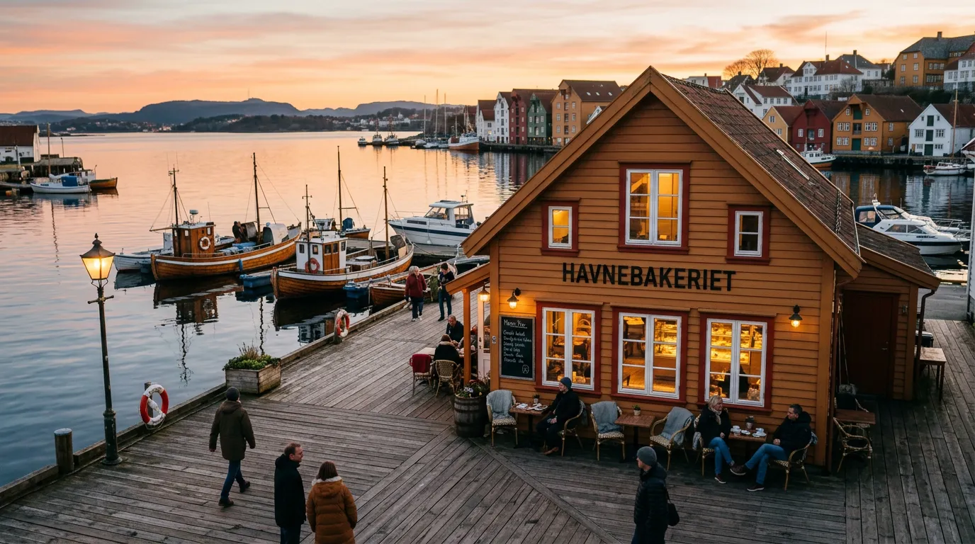 Harbourside café at golden hour