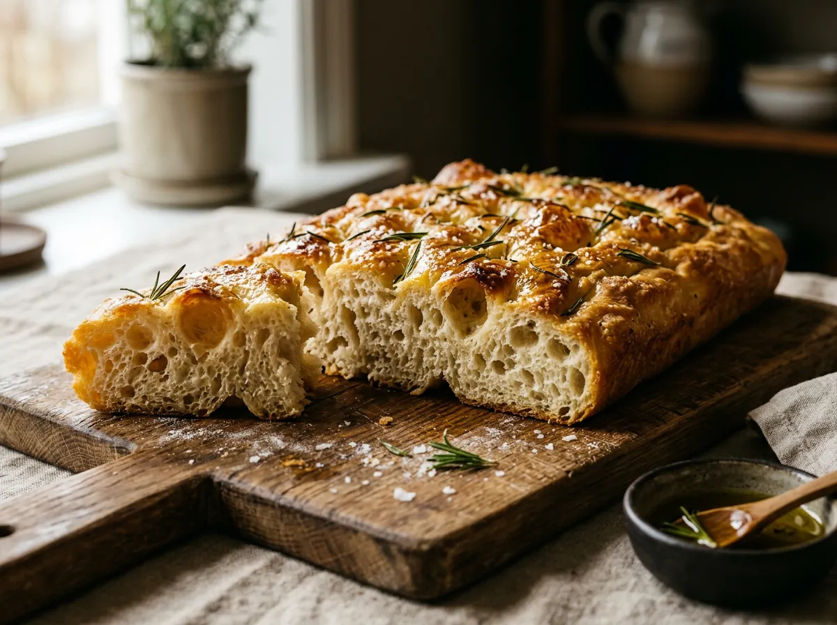 Golden focaccia with rosemary and sea salt