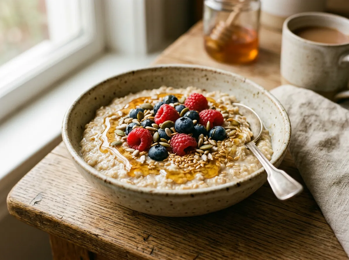 Creamy porridge with berries and honey