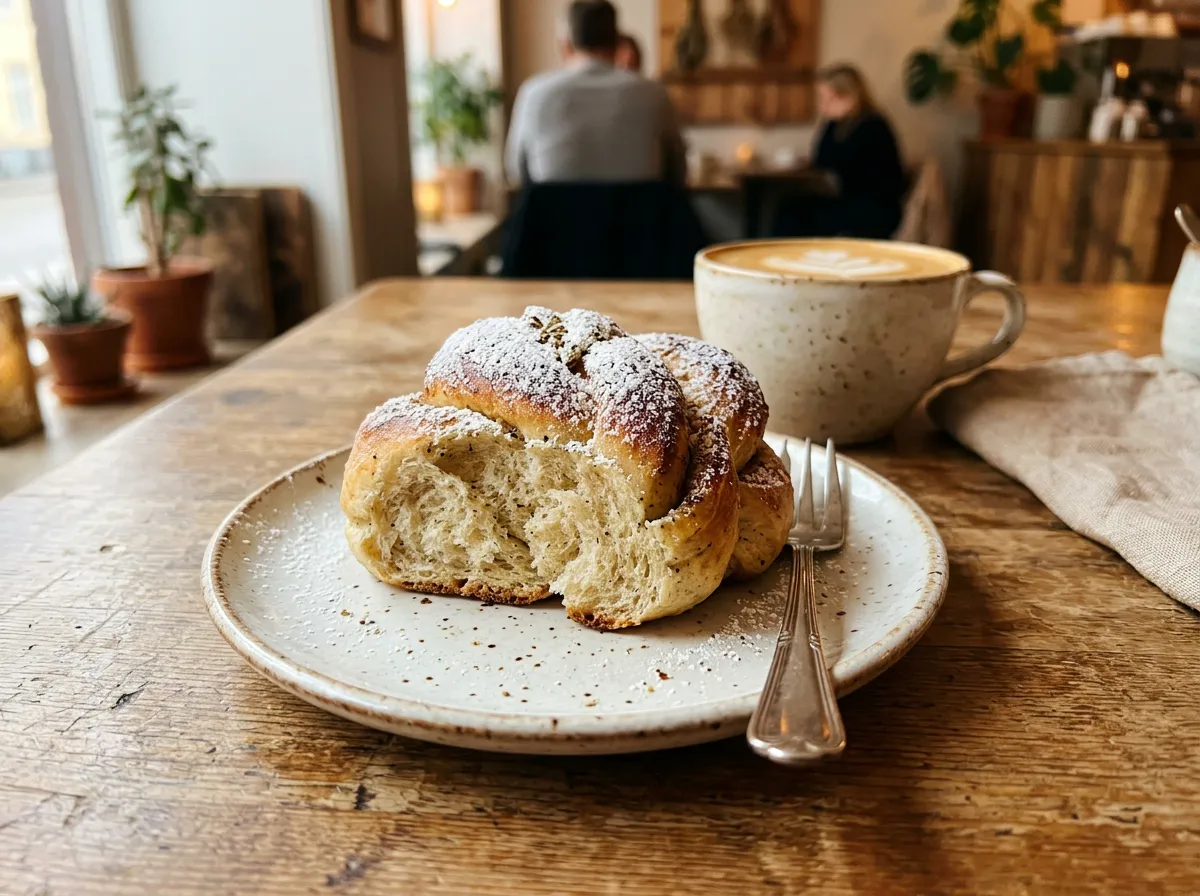 Cardamom bun dusted with icing sugar