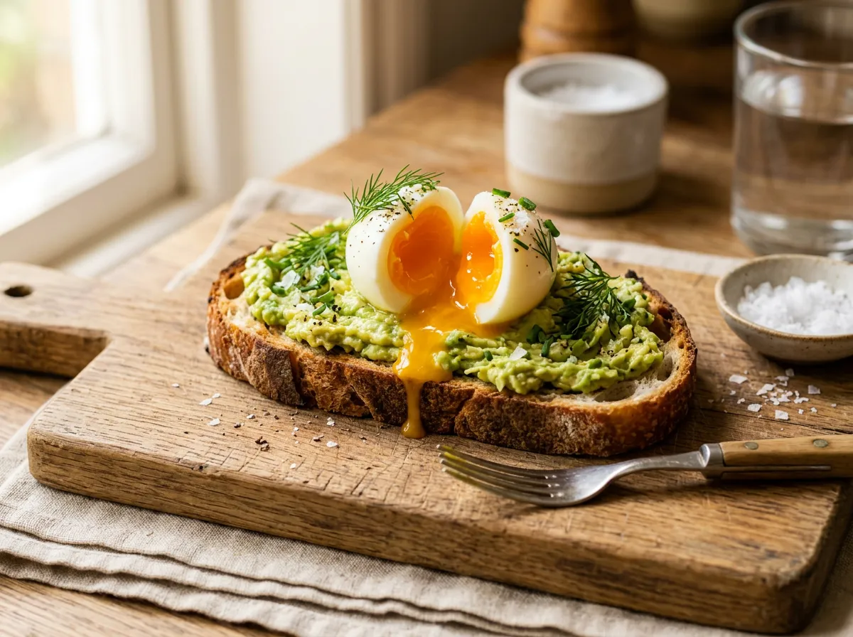 Open sandwich on sourdough with avocado & egg