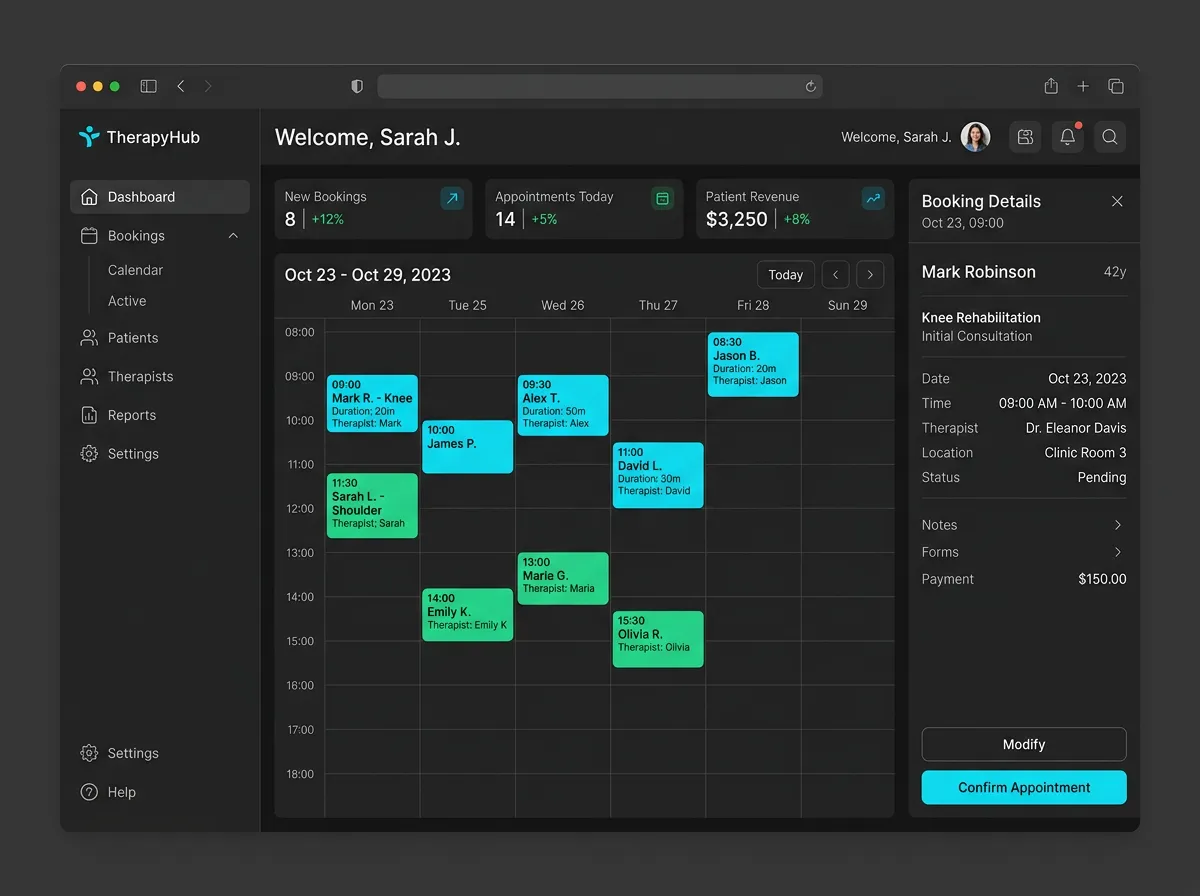 Screenshot: booking dashboard