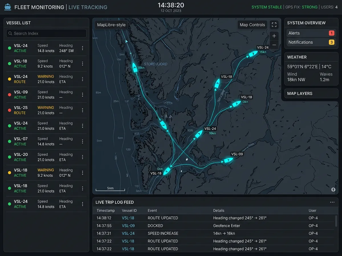 Screenshot: live fleet map