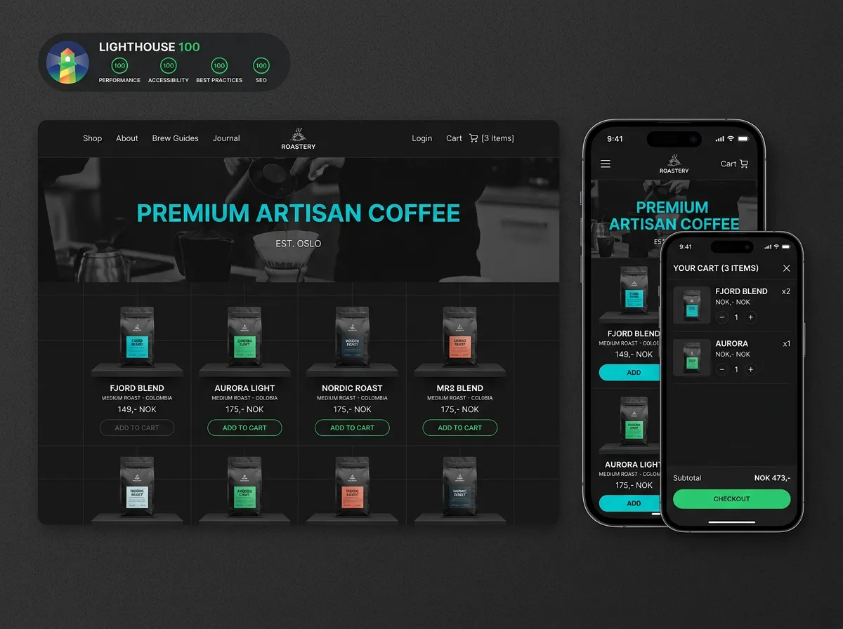 Screenshot: storefront + cart